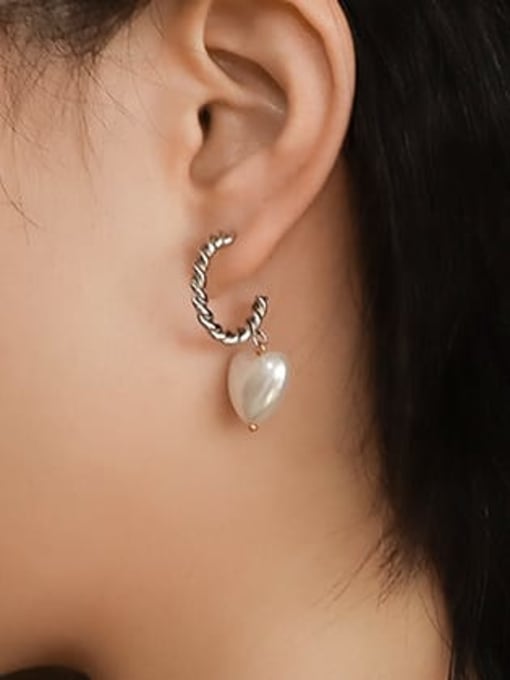 MAKA Titanium 316L Stainless Steel Freshwater Pearl Heart Minimalist Drop Earring with e-coated waterproof 2