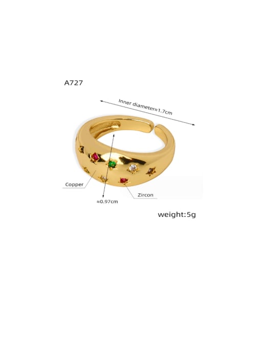 A727 Gold Dotted Star Stone Ring Brass Cubic Zirconia Geometric Hip Hop Band Ring