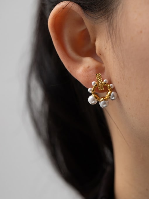 J&D Stainless steel Imitation Pearl Flower Dainty Stud Earring 1