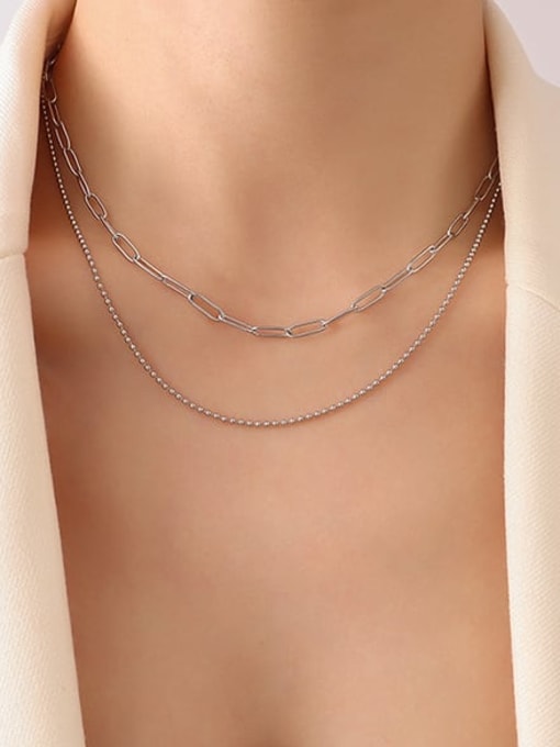 P869 double layer steel necklace Titanium Steel Geometric Minimalist Multi Strand Necklace