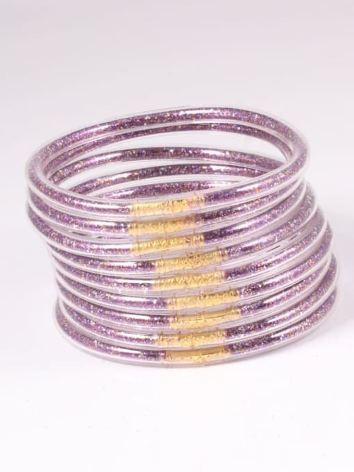 Mixed color purple PVC Silicone Tube Gold Powder Bracelet, Jelly Bangles Bracelet, Cross-Border 9 in a Group