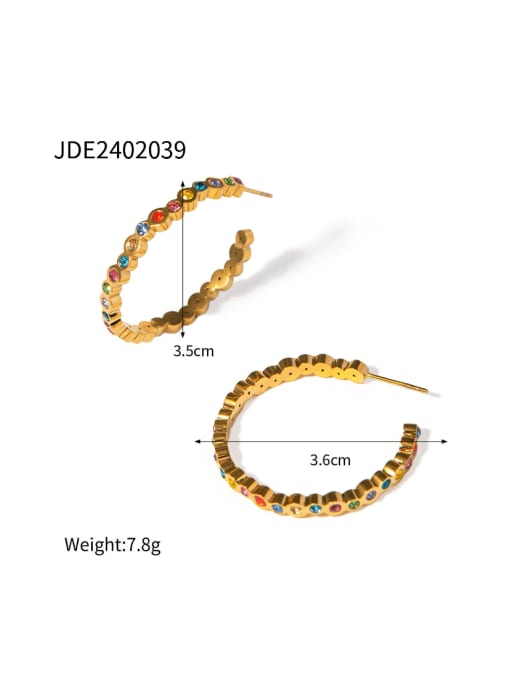 JDE2402039 Stainless steel Cubic Zirconia Geometric Hip Hop Stud Earring