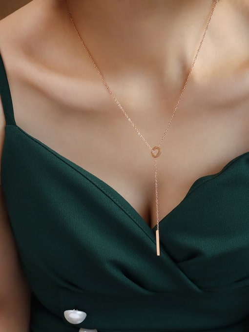 rose gold round  50 +5cm Titanium 316L Stainless Steel Tassel Minimalist Lariat Necklace with e-coated waterproof
