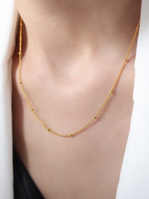 P1618 Gold Necklace 40+ 6cm Titanium Steel Geometric Hip Hop Beaded Necklace