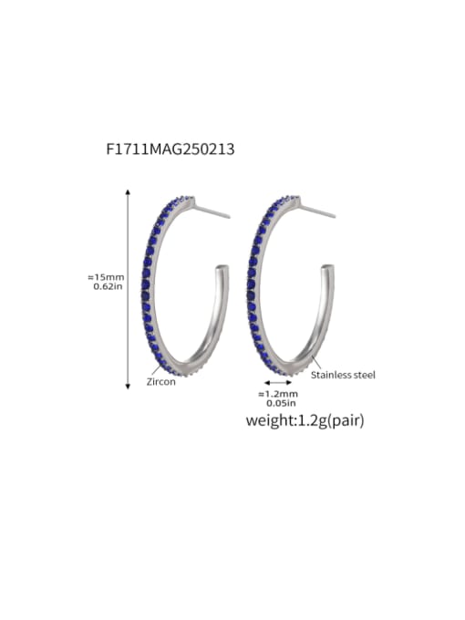 F1711 A Steel Blue Zircon Earrings 15mm Stainless steel Cubic Zirconia Geometric Minimalist Stud Earring
