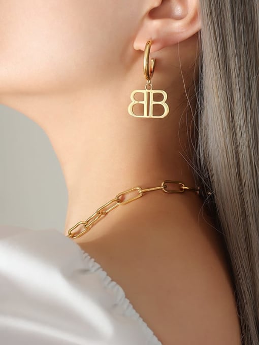 F345 Gold Earrings Trend Letter Titanium Steel Bracelet and Necklace Set