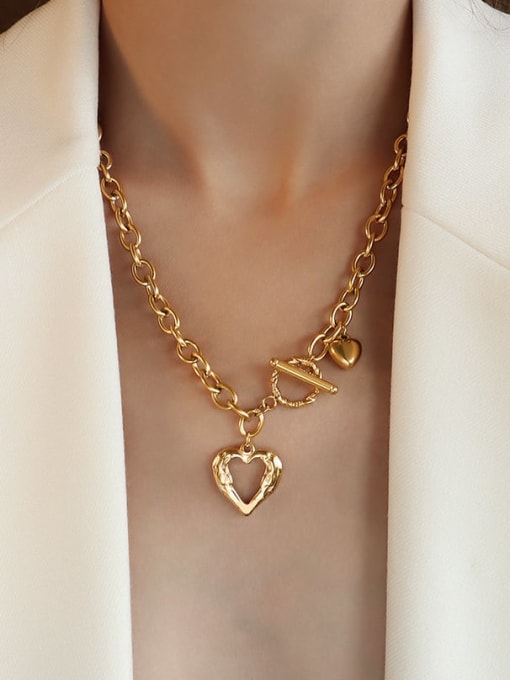 MAKA Titanium 316L Stainless Steel Hollow Heart Vintage Hollow Chain Necklace with e-coated waterproof 1