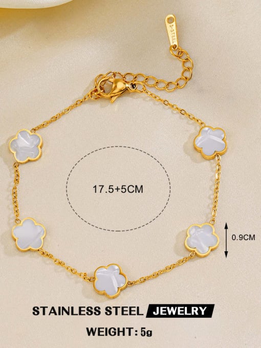 White Flower Bracelet Stainless steel Enamel Clover Minimalist Link Bracelet