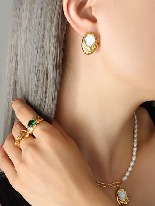 F123 Gold Earrings Trend Geometric Titanium Steel Enamel Earring and Necklace Set