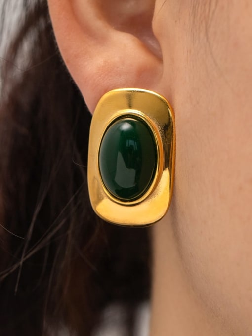 J&D Stainless steel Emerald Green Oval Vintage Stud Earring 1