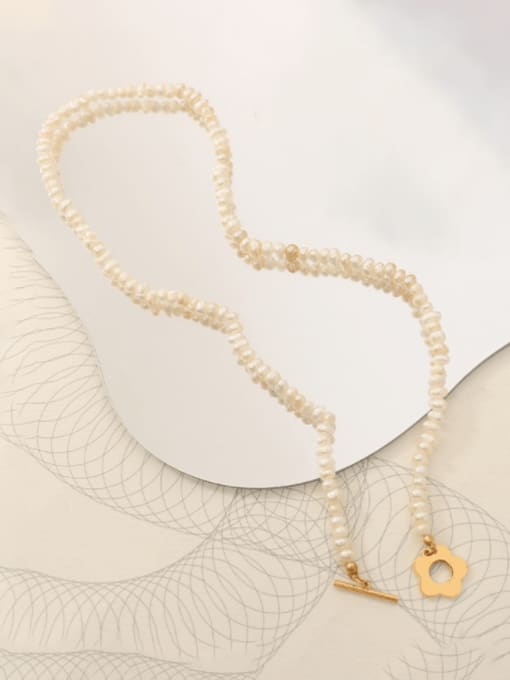 P630 gold necklace 35cm Titanium Steel Imitation Pearl  Minimalist Flower Bracelet and Necklace Set