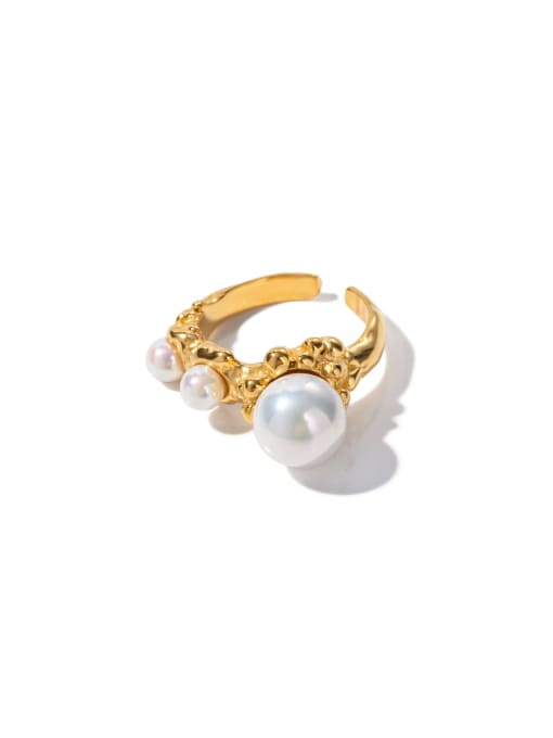 J&D Stainless steel Freshwater Pearl Geometric Dainty Band Ring 0
