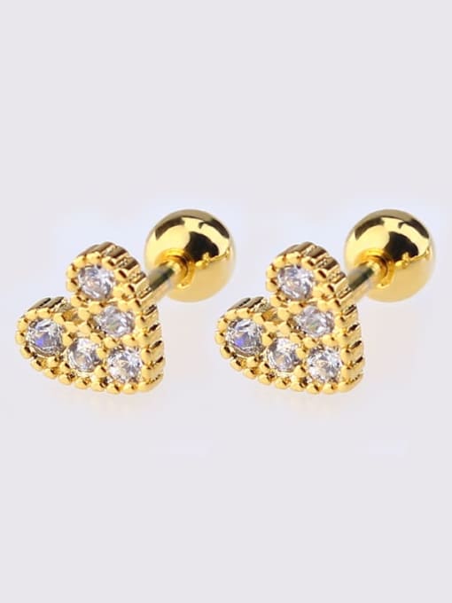 Gold zircon Love Earrings Brass Cubic Zirconia Heart Dainty Single Earring
