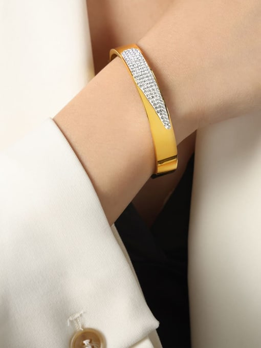 Z160 Gold Bracelet Titanium Steel Cubic Zirconia Geometric Trend Band Bangle