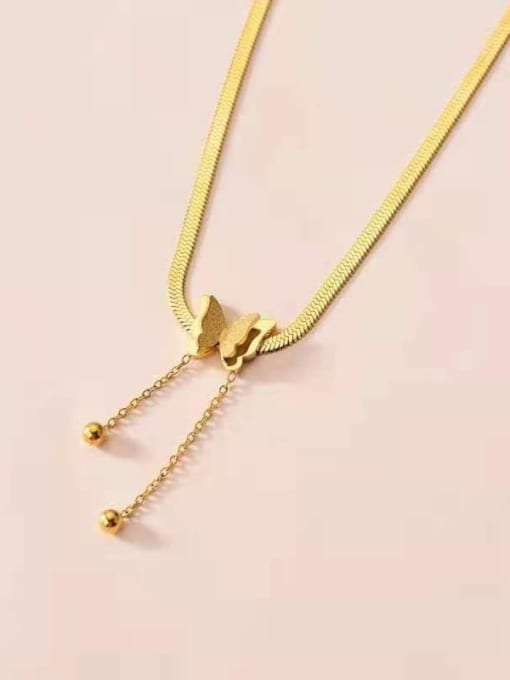 K.Love Titanium Steel Butterfly Vintage Tassel Necklace