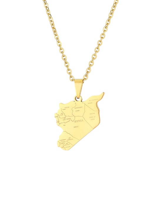 SONYA-Map Jewelry Titanium Steel Medallion Ethnic Map of Syria Pendant Necklace 1