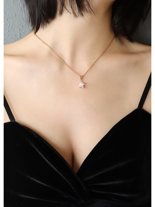 Rose gold Titanium 316L Stainless Steel Cubic Zirconia Star Minimalist Necklace with e-coated waterproof