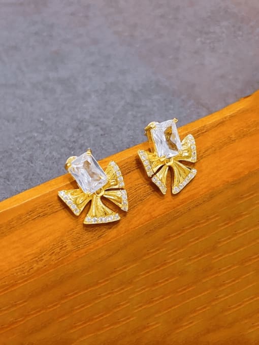 H00875 Gold Brass Cubic Zirconia Butterfly Vintage Stud Earring