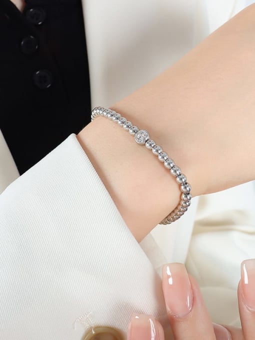 E427 Steel Color Bracelet 14 +5cm Trend Geometric Titanium Steel Cubic Zirconia Bracelet and Necklace Set