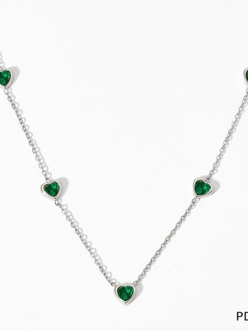 Platinum necklace with green zirconium Stainless steel Dainty Tassel Cubic Zirconia Bracelet and Necklace Set