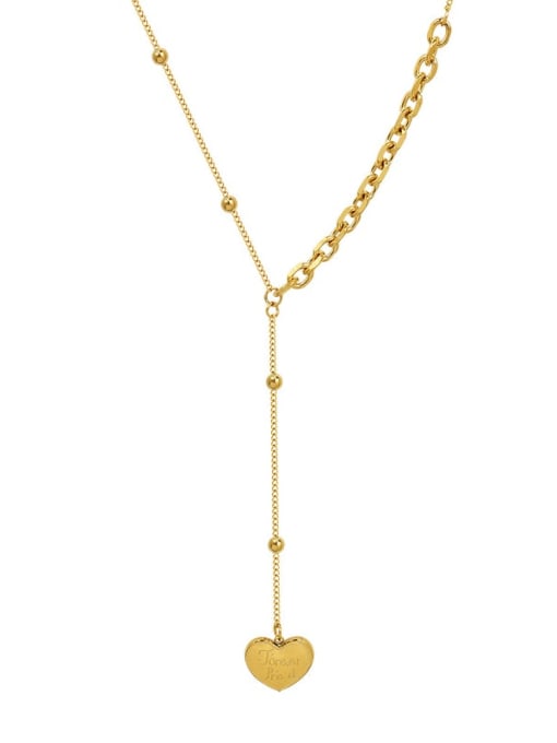 heart tassel  Gold 38+5cm Titanium 316L Stainless Steel Tassel Minimalist Heart Lariat Necklace with e-coated waterproof
