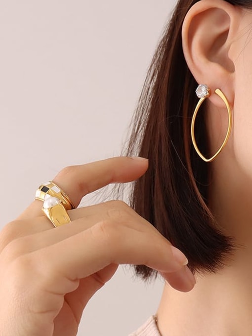 F179 2 gold Zircon Earrings Titanium Steel Cubic Zirconia Geometric Minimalist Hook Earring