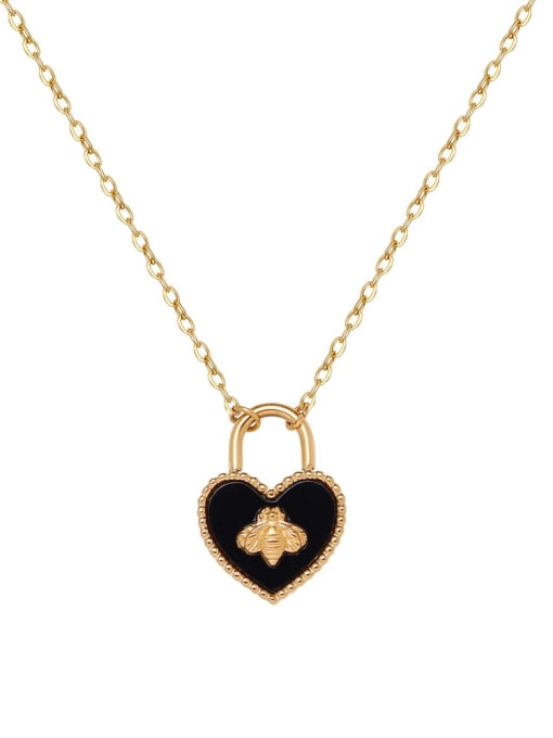Bee Heart Black Necklace Gold Titanium Steel Enamel Heart Trend Necklace