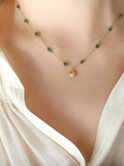 P990 gold necklace 41 +5cm Titanium Steel Crystal Geometric Vintage Necklace