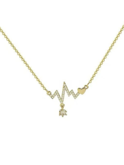 PL035 Full Diamond ECG Necklace Gold Titanium Steel Cubic Zirconia Heart Minimalist Necklace