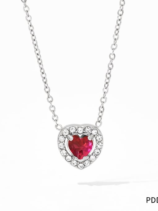 PDD381 steel color Stainless steel Cubic Zirconia Flower Vintage Necklace