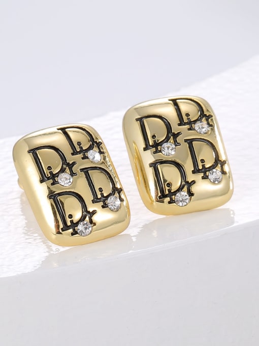 H00660 Gold Brass Cubic Zirconia Geometric Trend Stud Earring