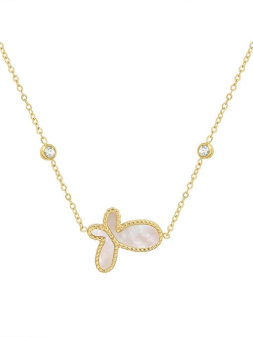 P081 Gold Butterfly  40 +5cm Titanium Steel Shell Butterfly Minimalist Necklace