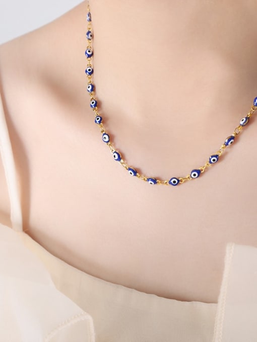 Deep Blue Dropped Oil Gold Necklace Titanium Steel Enamel Minimalist Evil Eye Bracelet and Necklace Set