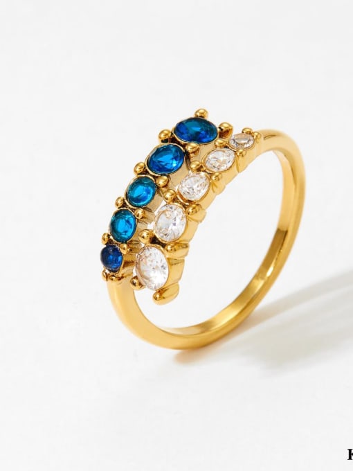 Golden Blue Zircon KBJ491 Stainless steel Cubic Zirconia Geometric Dainty Band Ring