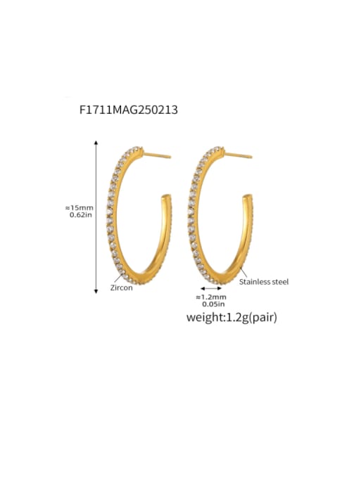 F1711 A Gold White Zircon Earrings 15mm Stainless steel Cubic Zirconia Geometric Minimalist Stud Earring