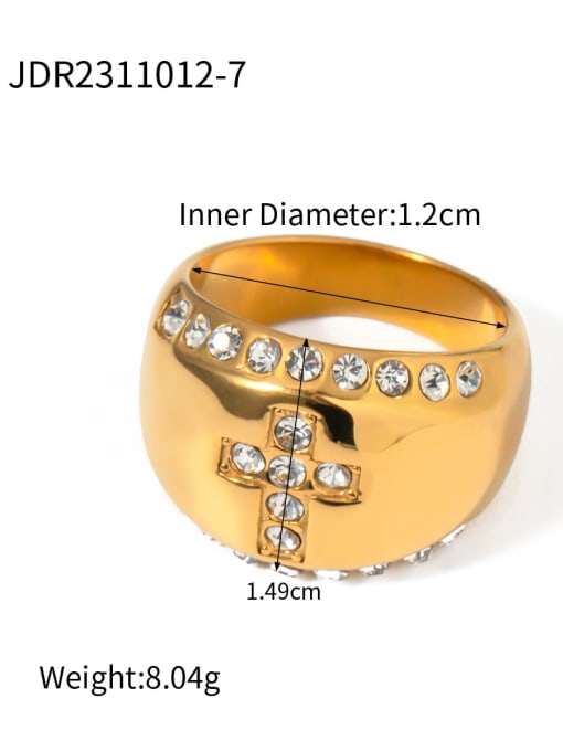JDR2311012 uS 7 Stainless steel Rhinestone Cross Hip Hop Band Ring