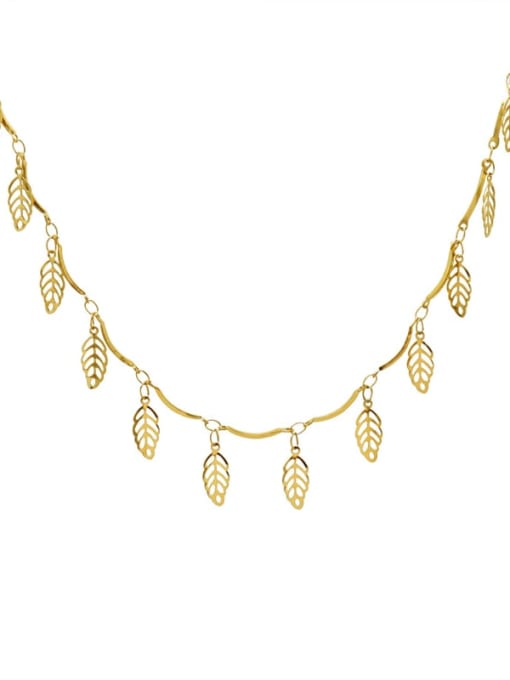 Gold Titanium 316L Stainless Steel Leaf Vintage Necklace with e-coated waterproof