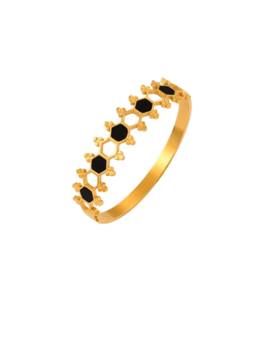 Z037 Gold Black Bracelet Titanium Steel Acrylic Hexagon Hip Hop Band Bangle