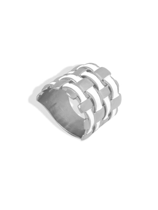 A071 Steel White Drip Oil Ring Titanium Steel Enamel Geometric Minimalist Band Ring