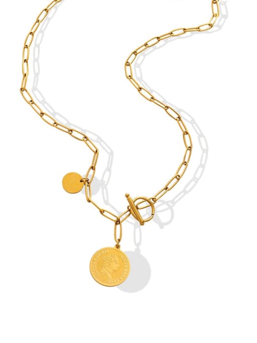 P638 gold necklace 42cm Titanium Steel Geometric Vintage Hollow Chain Necklace