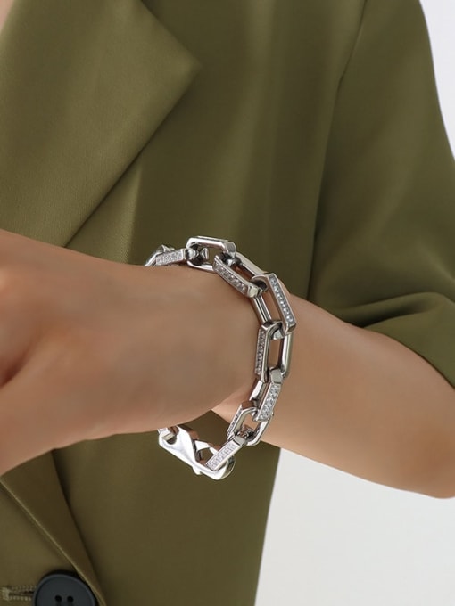 E328 steel bracelet 19cm Titanium Steel Cubic Zirconia Geometric Vintage Link Bracelet