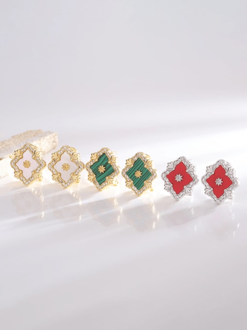 QJM Brass Cubic Zirconia Enamel Clover Hip Hop Stud Earring 1