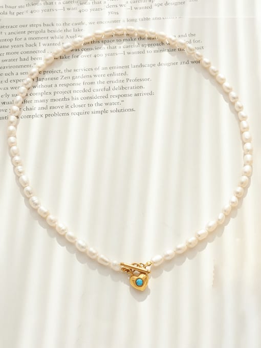 MAKA Titanium Steel Freshwater Pearl Heart Vintage Necklace 0