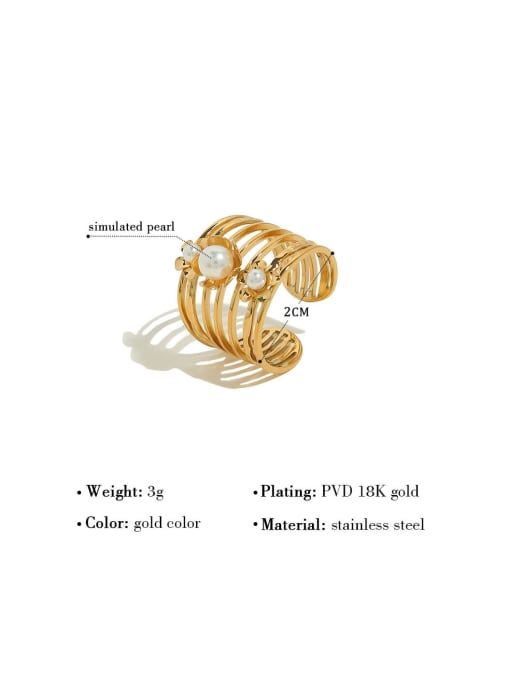 YAYACH Titanium Steel Imitation Pearl Geometric Trend Band Ring 3