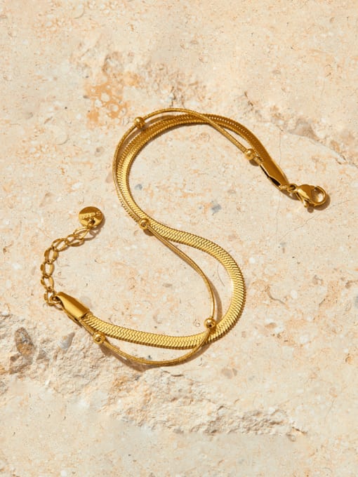 SBK055 Gold Stainless steel Snake bone chain Hip Hop Strand Bracelet