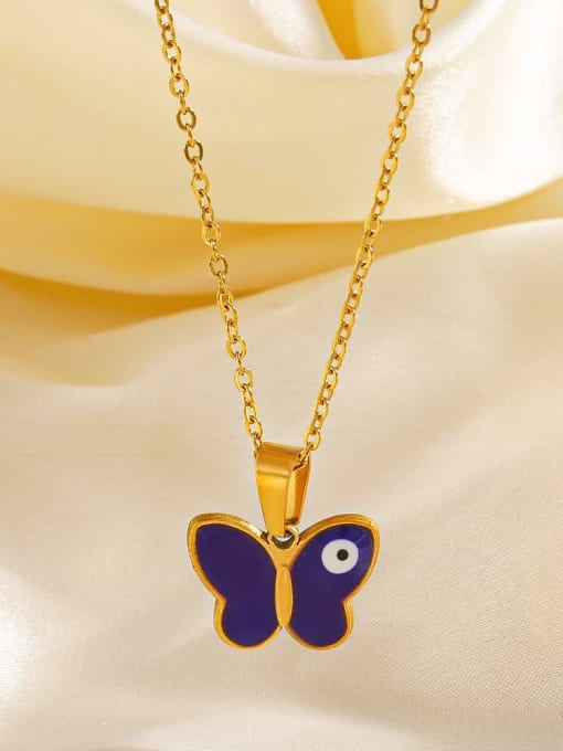 J$L  Steel Jewelry Stainless steel Enamel Butterfly Vintage Necklace 1
