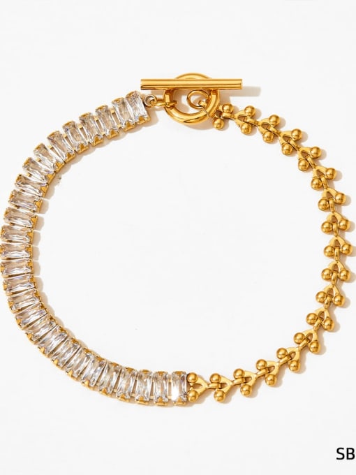 SBK022 Bracelet Gold White Stainless steel Trend Geometric Cubic Zirconia Bracelet and Necklace Set