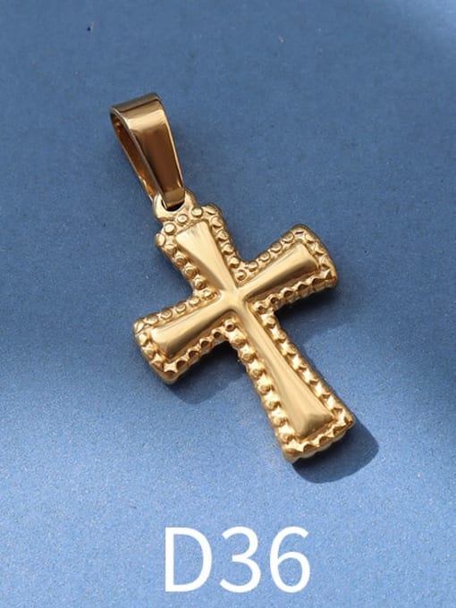 D36 gold Titanium 316L Stainless Steel Vintage  Cross Pendant with e-coated waterproof