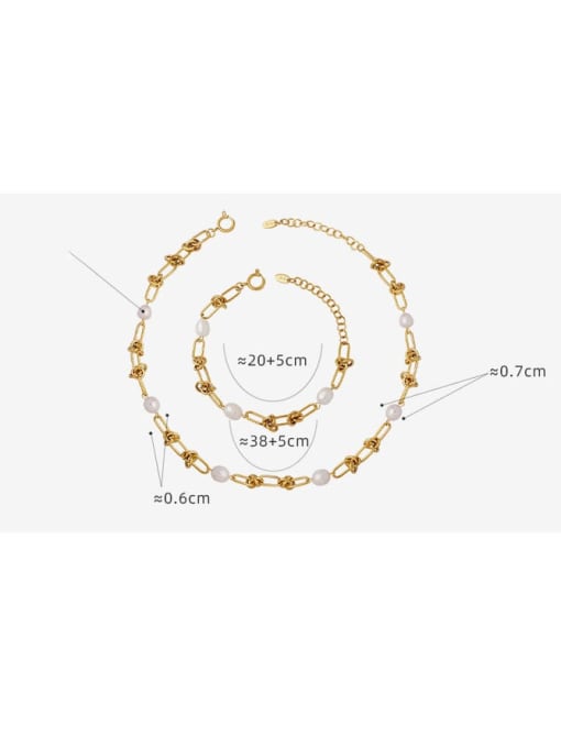 MAKA Trend Geometric Titanium Steel Freshwater Pearl Bracelet and Necklace Set 2