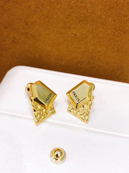 H00507 Gold Brass Cubic Zirconia Geometric Vintage Stud Earring